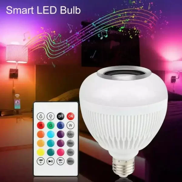 Lâmpada Led Com Bluetooth Para Música Som + Controle Cor da luz